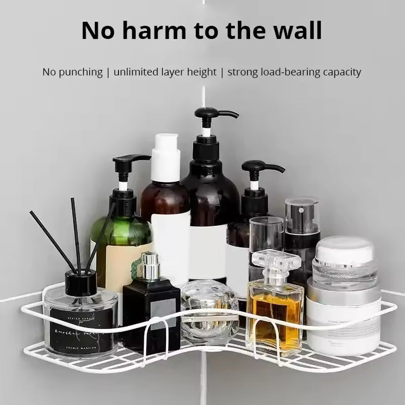Sure Shop Bathroom Kitchen Corner Metal Punch Frame Shower Shelf Wrought Iron Shampoo Storage Rack Holder bathroom For Accessories