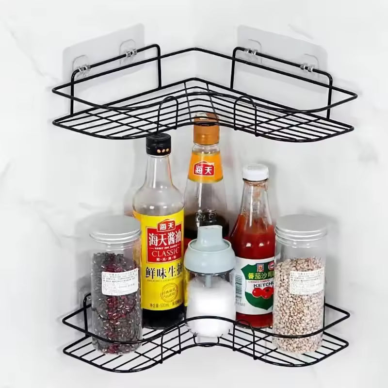 Sure Shop Bathroom Kitchen Corner Metal Punch Frame Shower Shelf Wrought Iron Shampoo Storage Rack Holder bathroom For Accessories