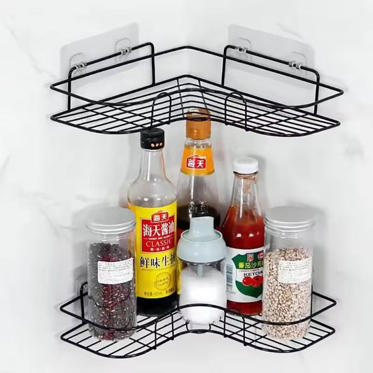 Sure Shop Bathroom Kitchen Corner Metal Punch Frame Shower Shelf Wrought Iron Shampoo Storage Rack Holder bathroom For Accessories